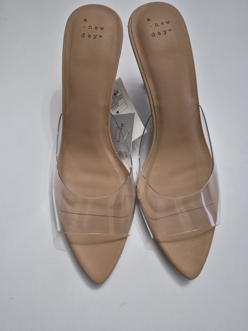 A New Day Taupe Pointed Slip-On Mules with Clear Strap